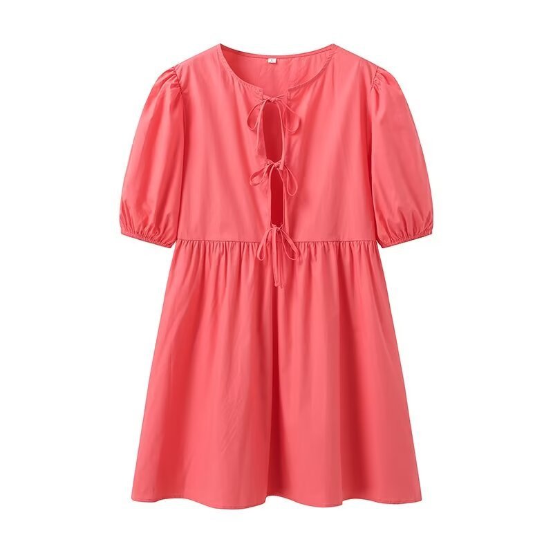 FIEKE | Boho Tie-Front Mini Jurk – Speelse Zomerlook met Pofmouw