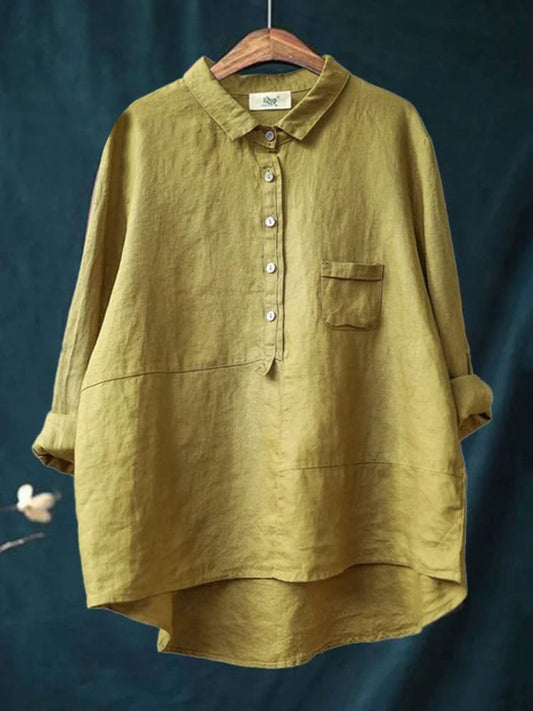 JESS | Linnen Blouse Dames met Kraag en Borstzak – Luchtig Overhemd van Natuurlijke Stof