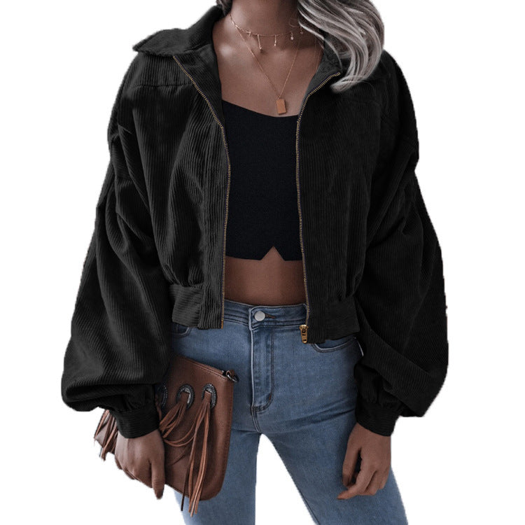 LAMIA | Corduroy Bomberjack Dames – Cropped Jack met Rits en Ballonmouwen
