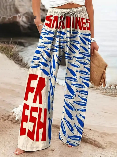 ELSIE | Boho Broek met Sardine Print - Luchtige Zomerbroek Dames