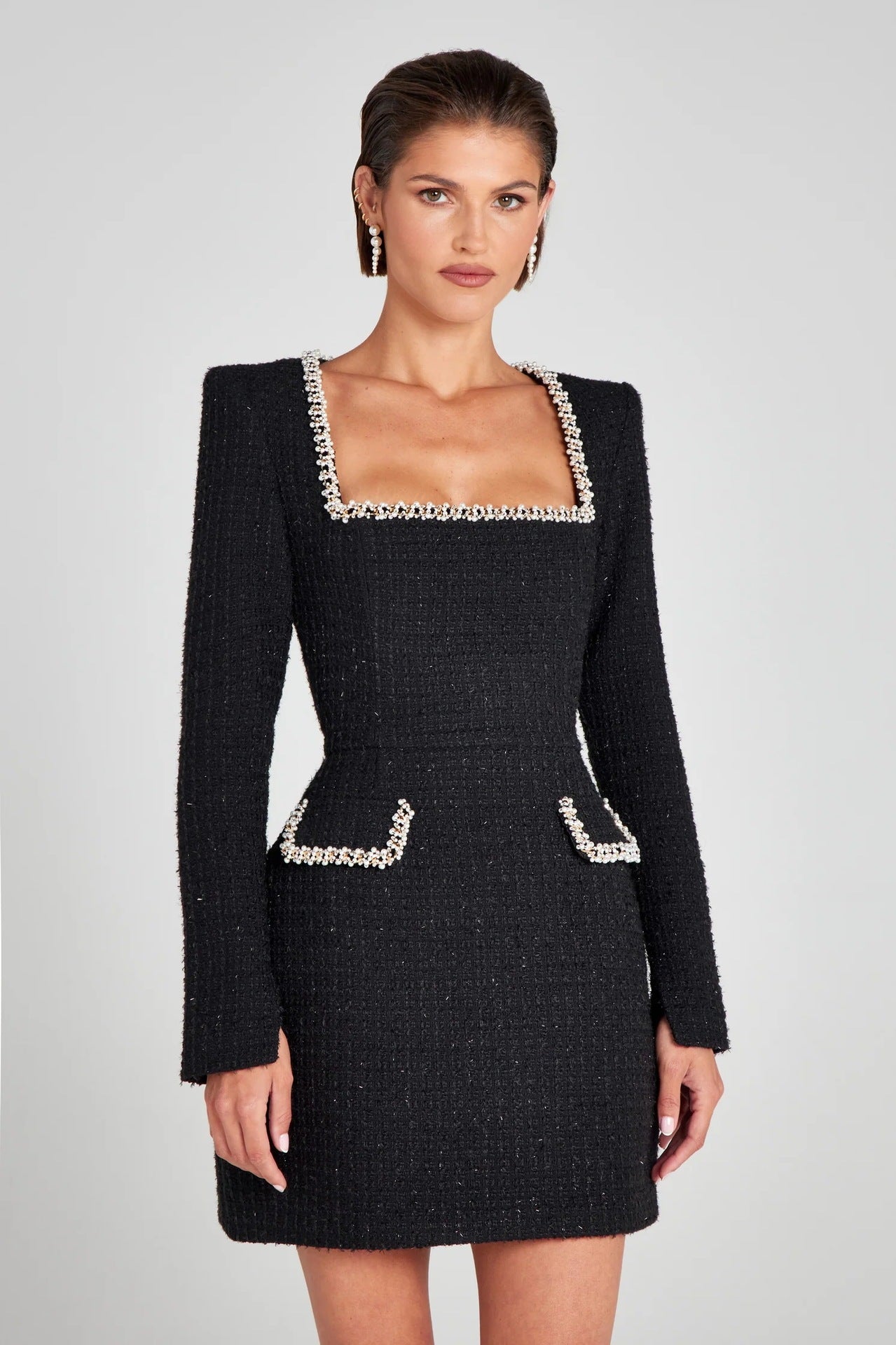 CHIC PARISIENNE | Tweed Jurk Dames met Parelaccenten – Elegante Jurk in Franse Stijl