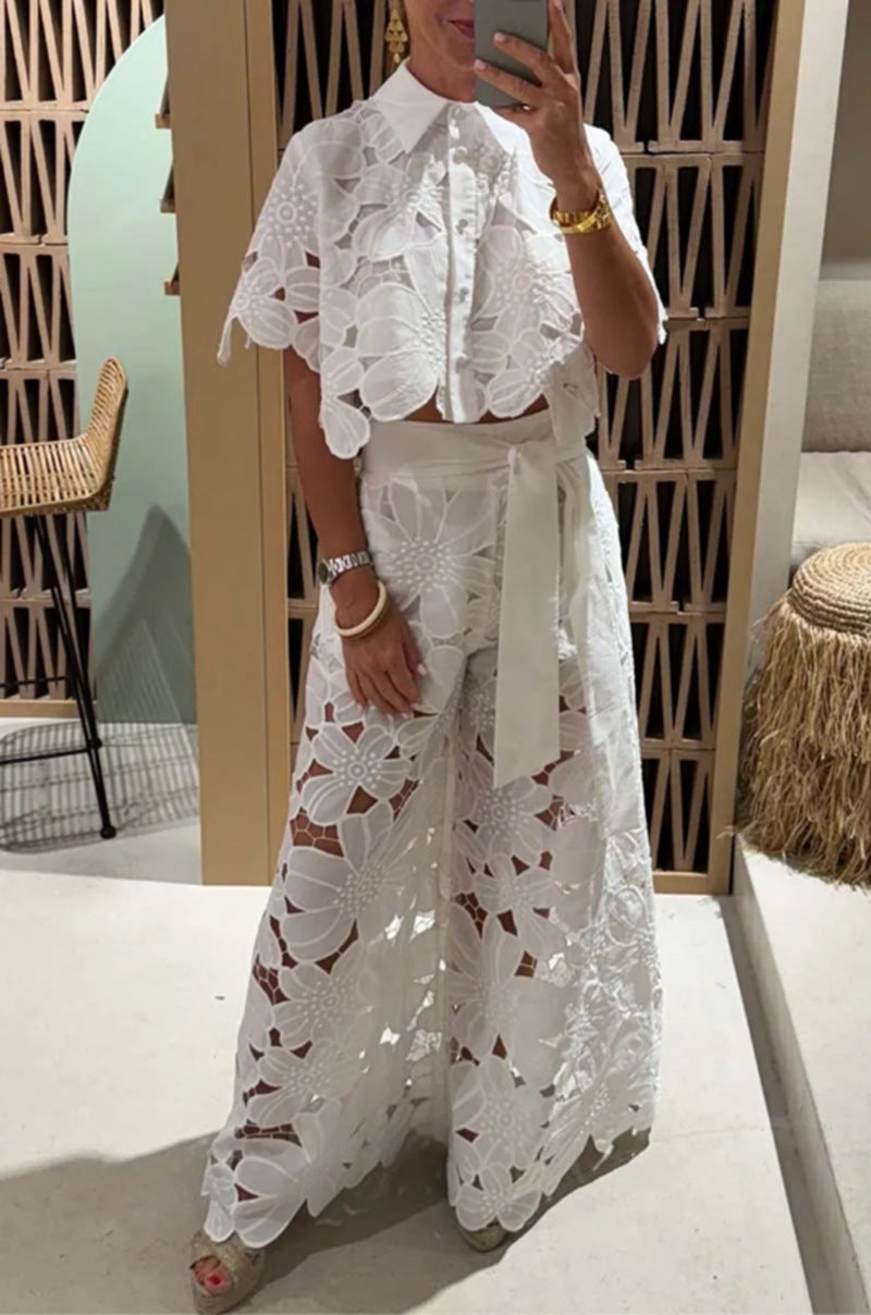 FIORA | Boho Broderie Kanten Set – Luxe Zomerlook met Statement Bloemen
