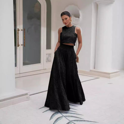 SYLVANA | Maxi Jurk met Broderie – Mouwloze Zomerse Jurk met Opengewerkte Details