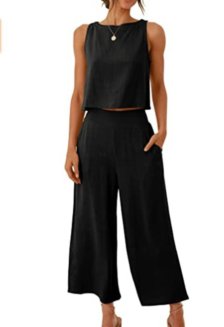 NATHALIE | Twee-Delige Set Dames – Linnen Look Top & Culotte Broek | Zomeroutfit