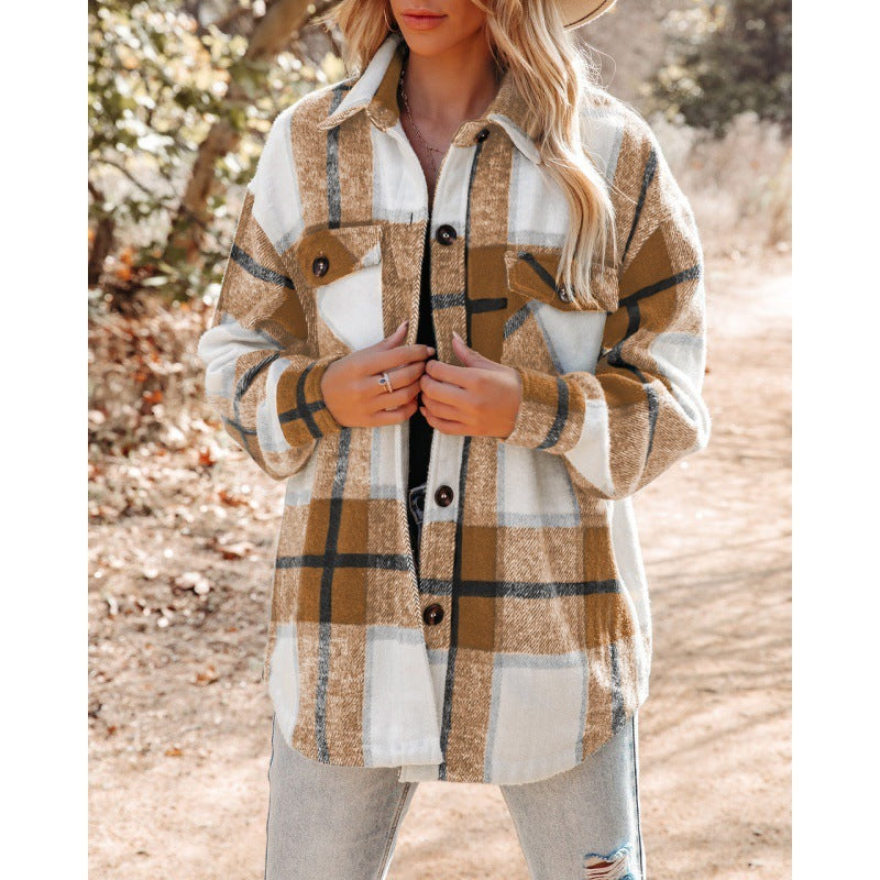 TARA | Oversized Geruite Shacket Dames – Fleece Ruitjas
