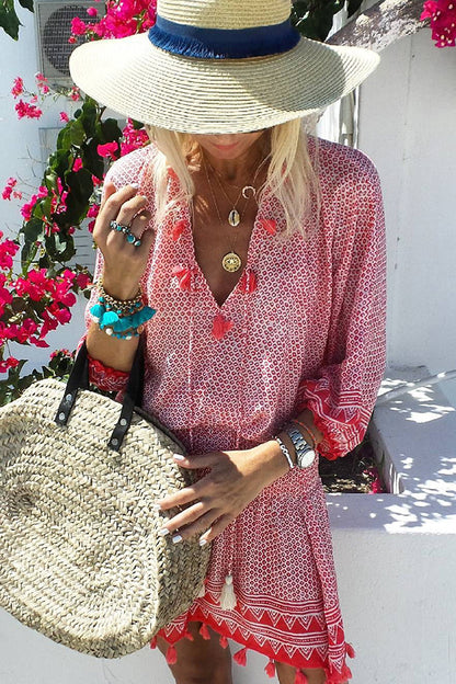 ARIANA | Zomerse Boho Jurk Dames – Met Print en Kwastjes
