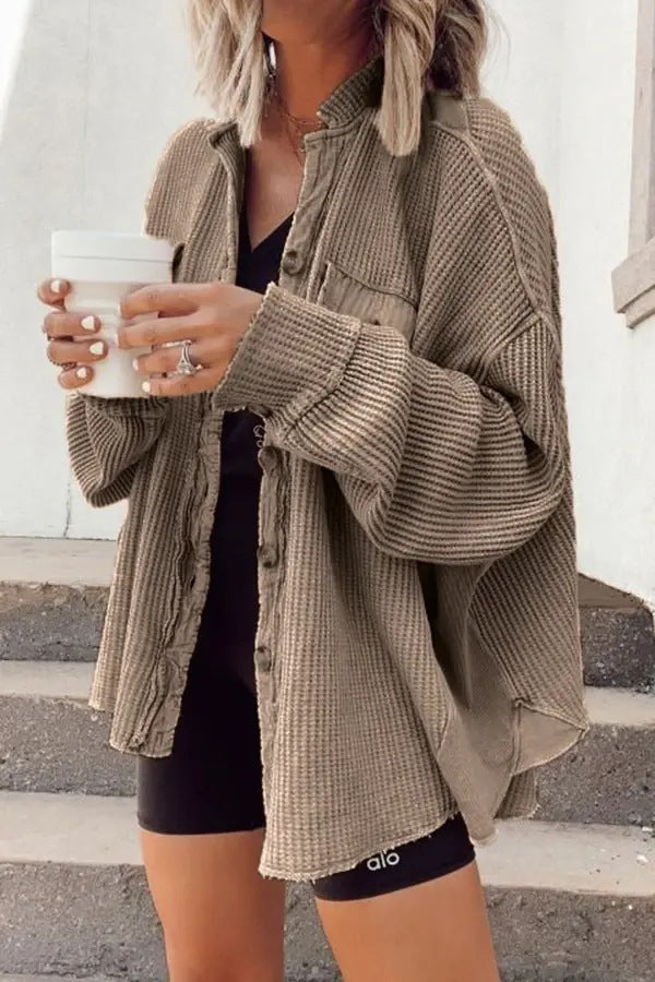 ADELE | Oversized Wafelstructuur Overshirt Dames – Casual Streetstyle Musthave