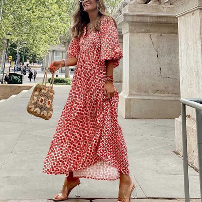 BOHO FIESTA | Maxi Jurk Dames met Print – Luchtige Zomerjurk in Bohemian Stijl