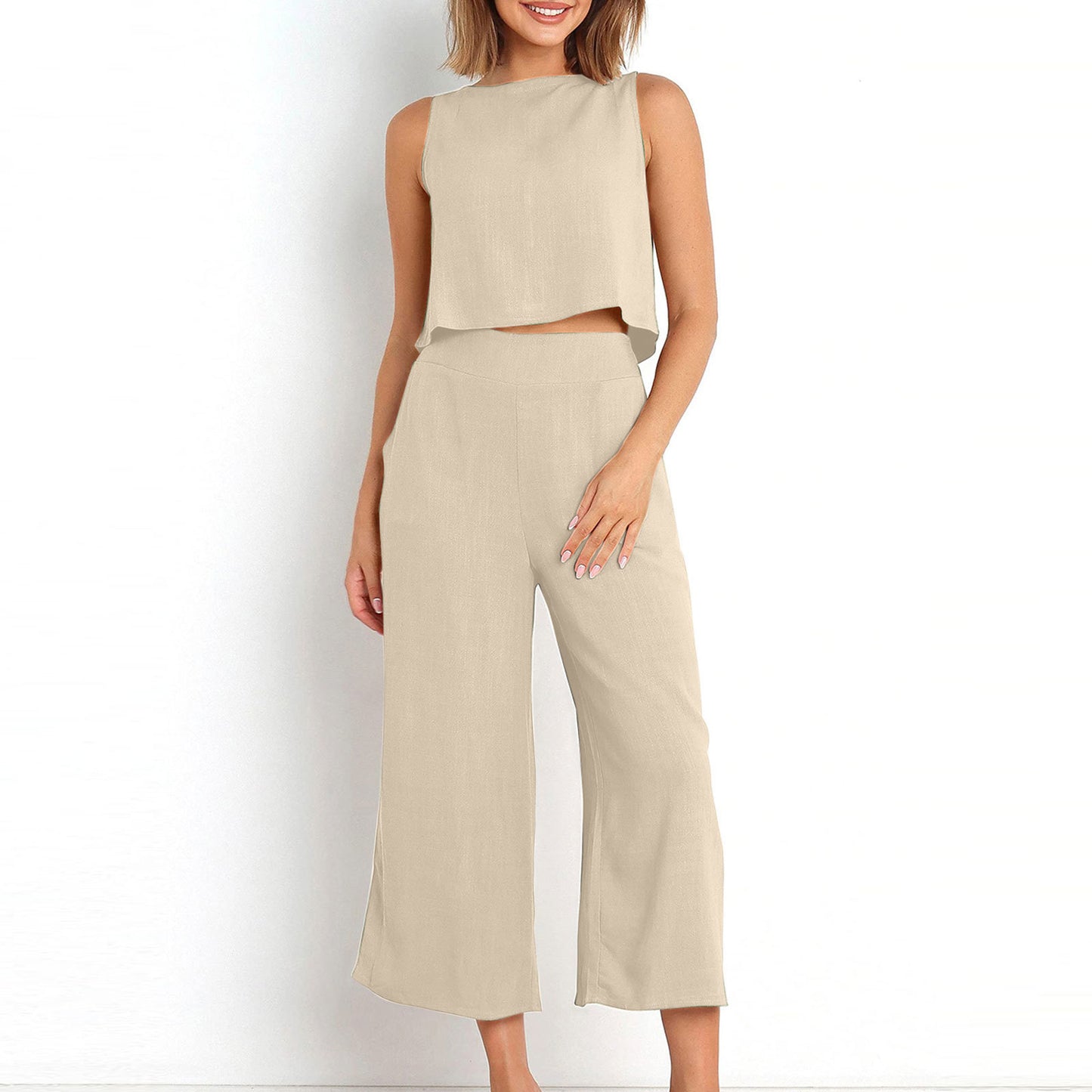 NATHALIE | Twee-Delige Set Dames – Linnen Look Top & Culotte Broek | Zomeroutfit