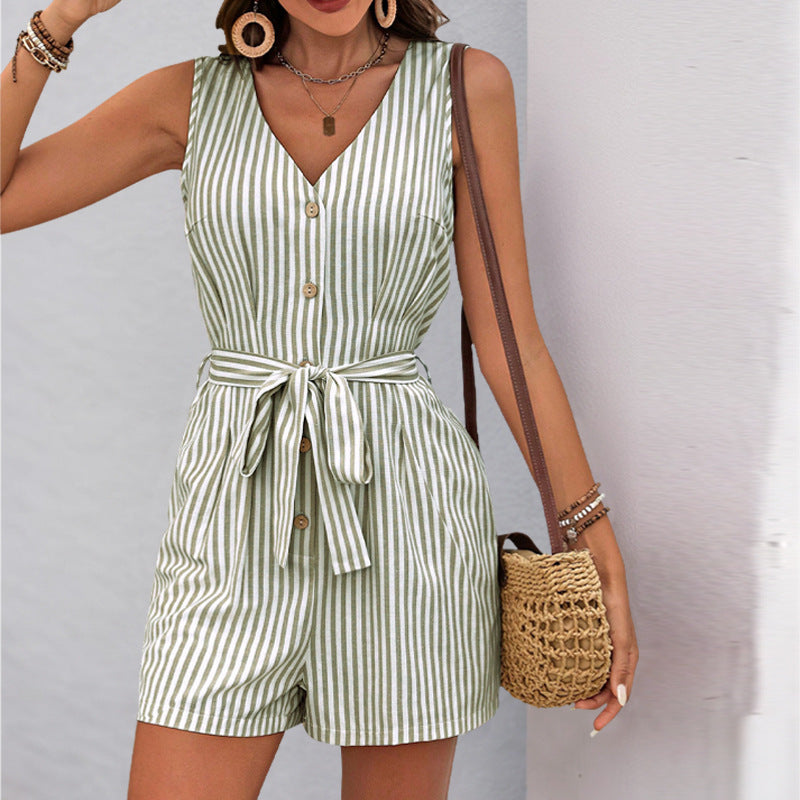GEIKE | Gestreepte Mouwloze Jumpsuit – Zomers & Elegant Comfort