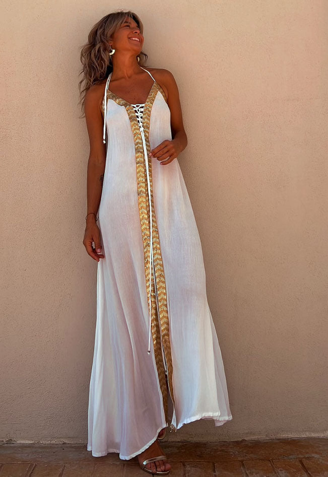 LIV | Maxi Jurk met Gouden Details – Zomerse Elegantielook