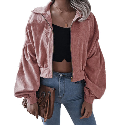 LAMIA | Corduroy Bomberjack Dames – Cropped Jack met Rits en Ballonmouwen