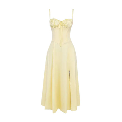 LORENA | Zomerjurk Dames met Corset Top en Split – Romantische Midi Jurk