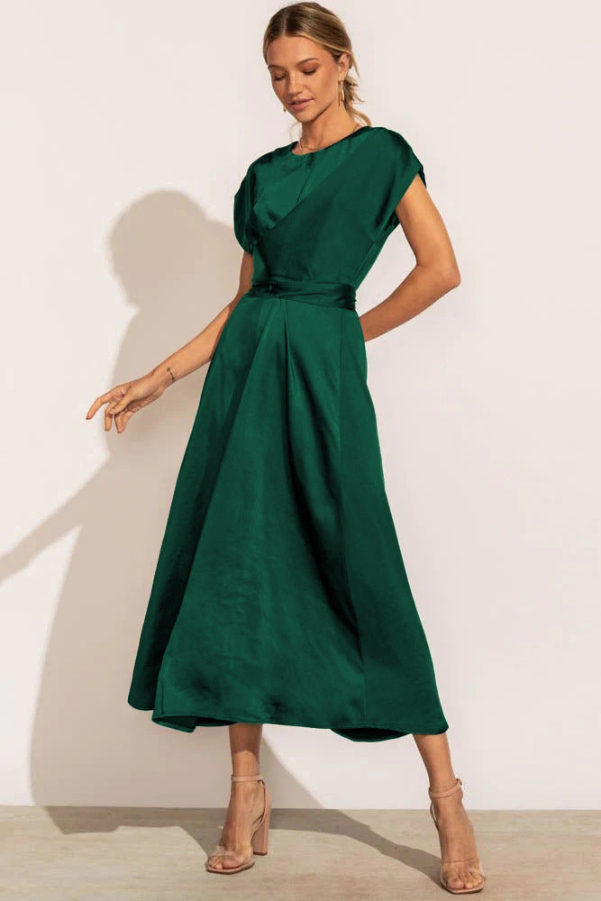 ZITA | Satijnen Midi Jurk – Elegante Jurk met V-Hals en Taille Detail