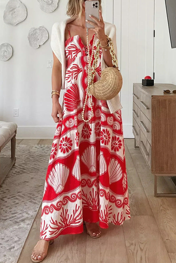 YBE | Zomerse Maxi-Jurk met Schelpenprint – Boho Chic voor Warme Dagen