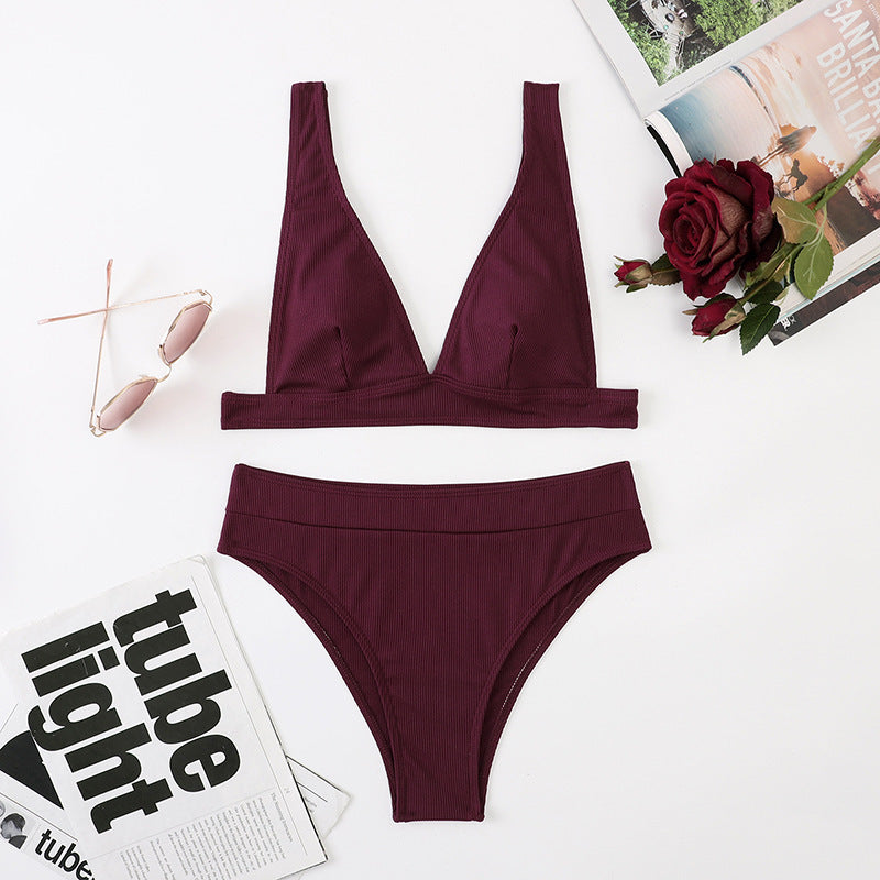 ABBY | High Waist Bikini Dames – Klassieke Bikini Set met V-Hals Top