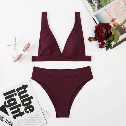 ABBY | High Waist Bikini Dames – Klassieke Bikini Set met V-Hals Top