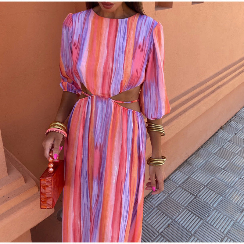 RENATA | Tie-Dye Maxi Jurk met Cut-Out Rugdetail – Zomerse Eyecatcher