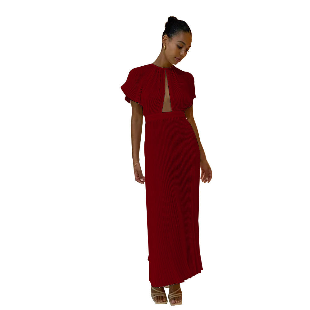 JILKE | Plissé Jurk Dames met Cut-Out en Taille – Elegante Zomerjurk voor Overdag en Avond