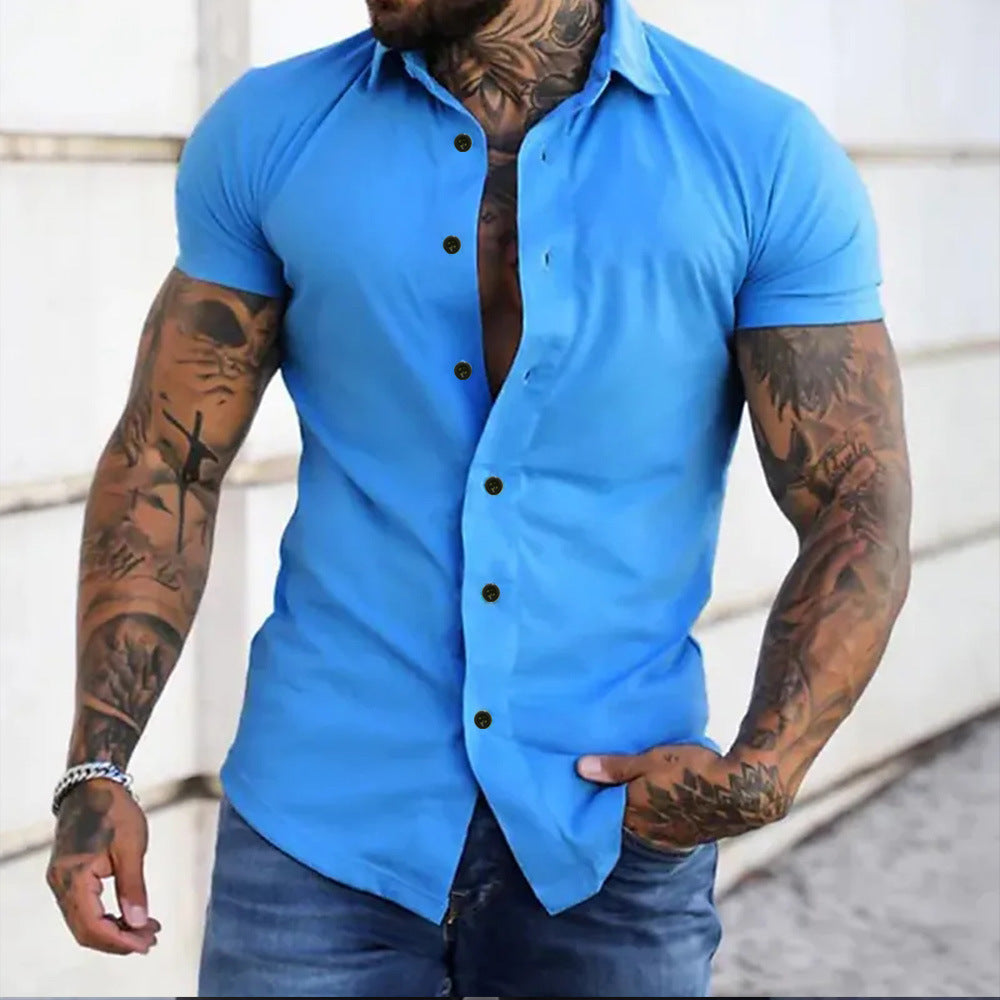 TRAVIS | Heren Slim Fit Overhemd met Korte Mouwen