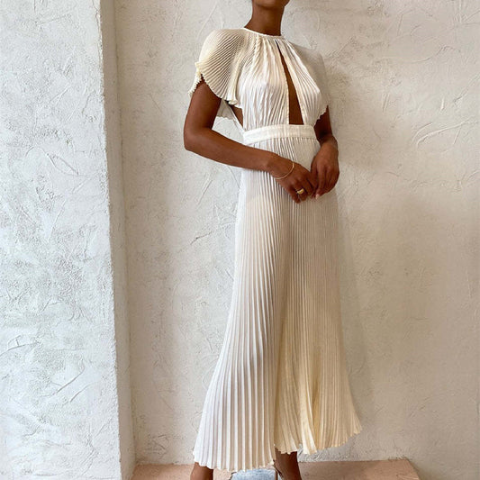 JILKE | Plissé Jurk Dames met Cut-Out en Taille – Elegante Zomerjurk voor Overdag en Avond