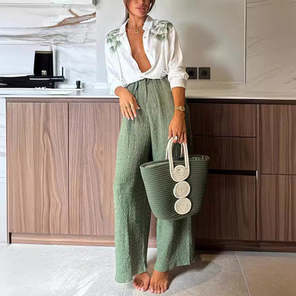 VESA | Palm Chic Set – Tropisch Blouse & Wijde Broek