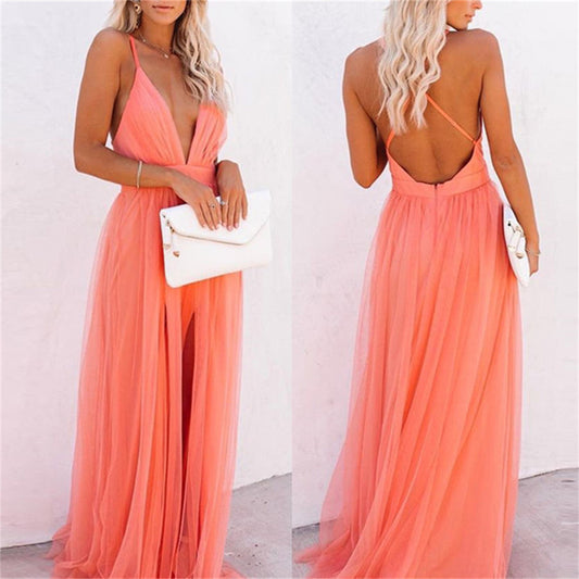 JOCELYNE | Tulle Zomerjurk met V-hals en Spaghettibandjes – Luchtig & Elegant (S t/m XL)