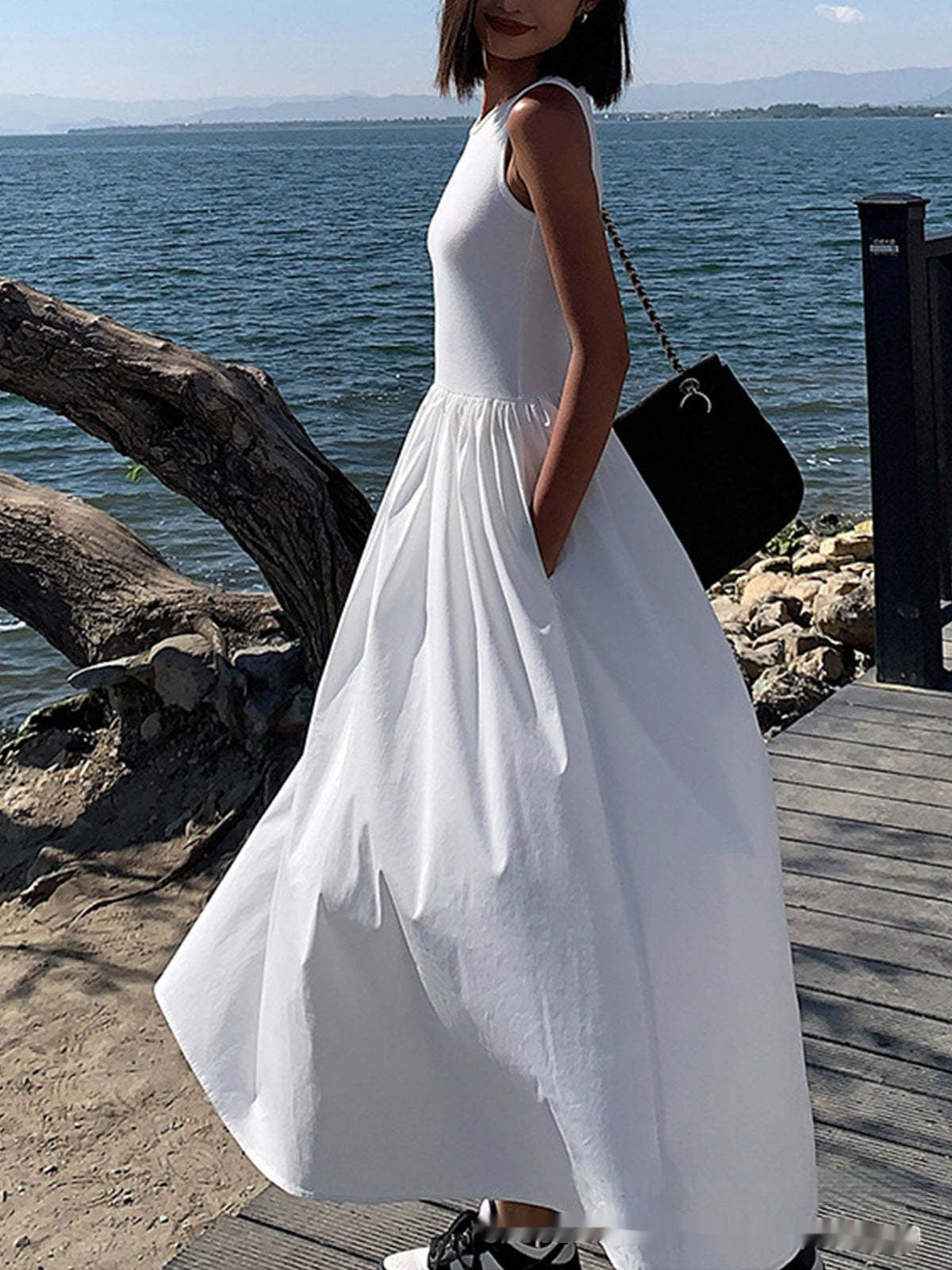 FLORENTINE | Casual Maxi Jurk met Zakken - Zwart-Wit Maxi Jurk Dames