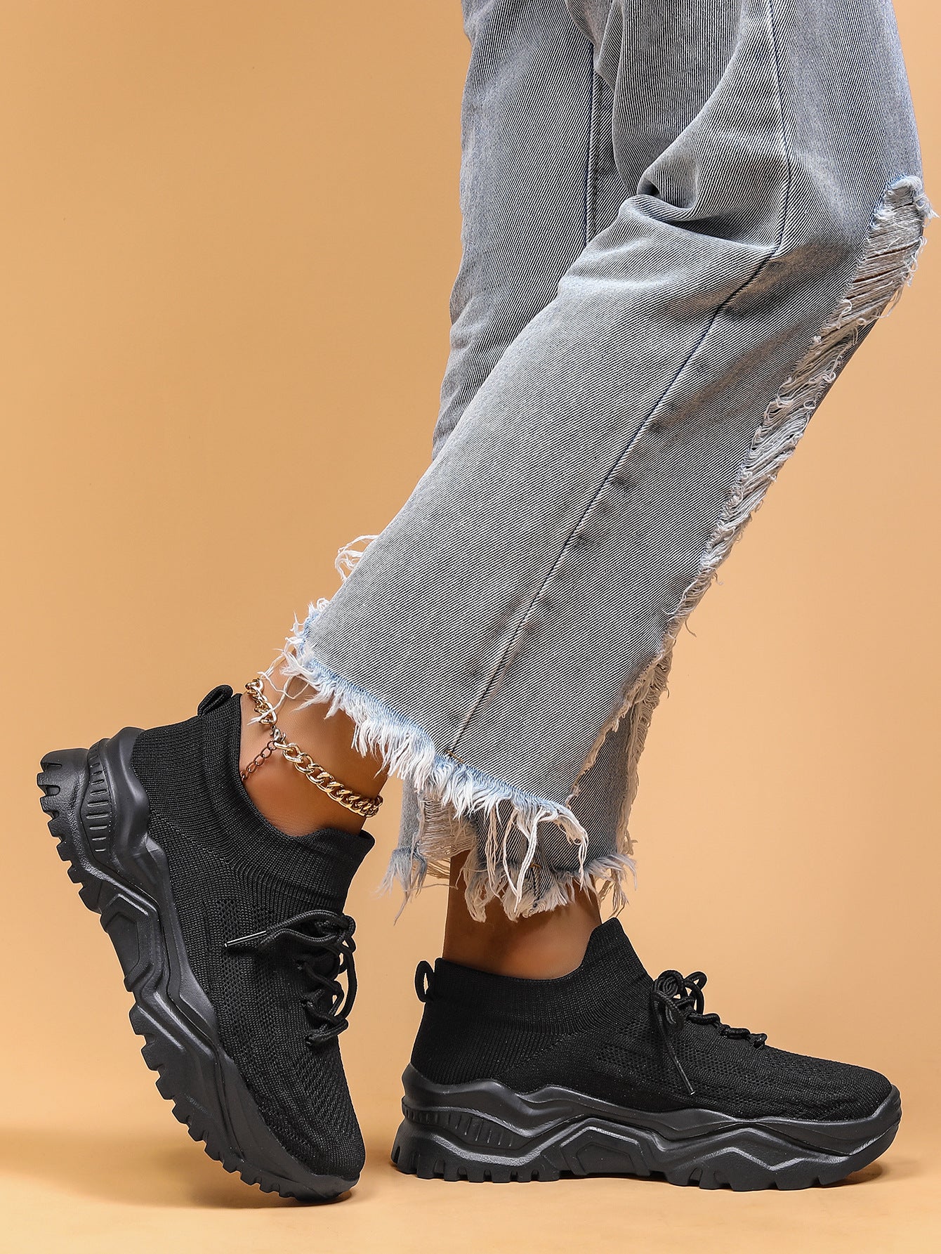CLAUDINE | Chunky Sneakers Dames met Knit Detail – Comfortabele Urban Schoenen
