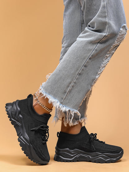 CLAUDINE | Chunky Sneakers Dames met Knit Detail – Comfortabele Urban Schoenen