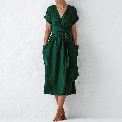 ROSALIEN | Linnen Midi Jurk met Overslag – Comfort & Elegantie in één