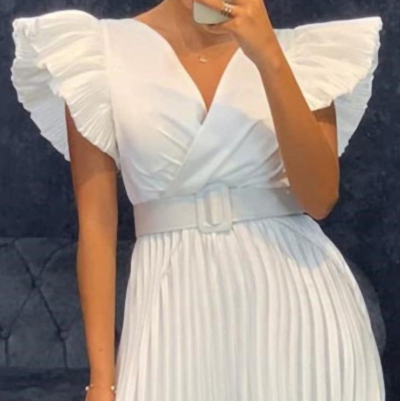 NILA |  Elegante Plisséjurk met Taille Riem – Voor Zomer, Feest & Werk