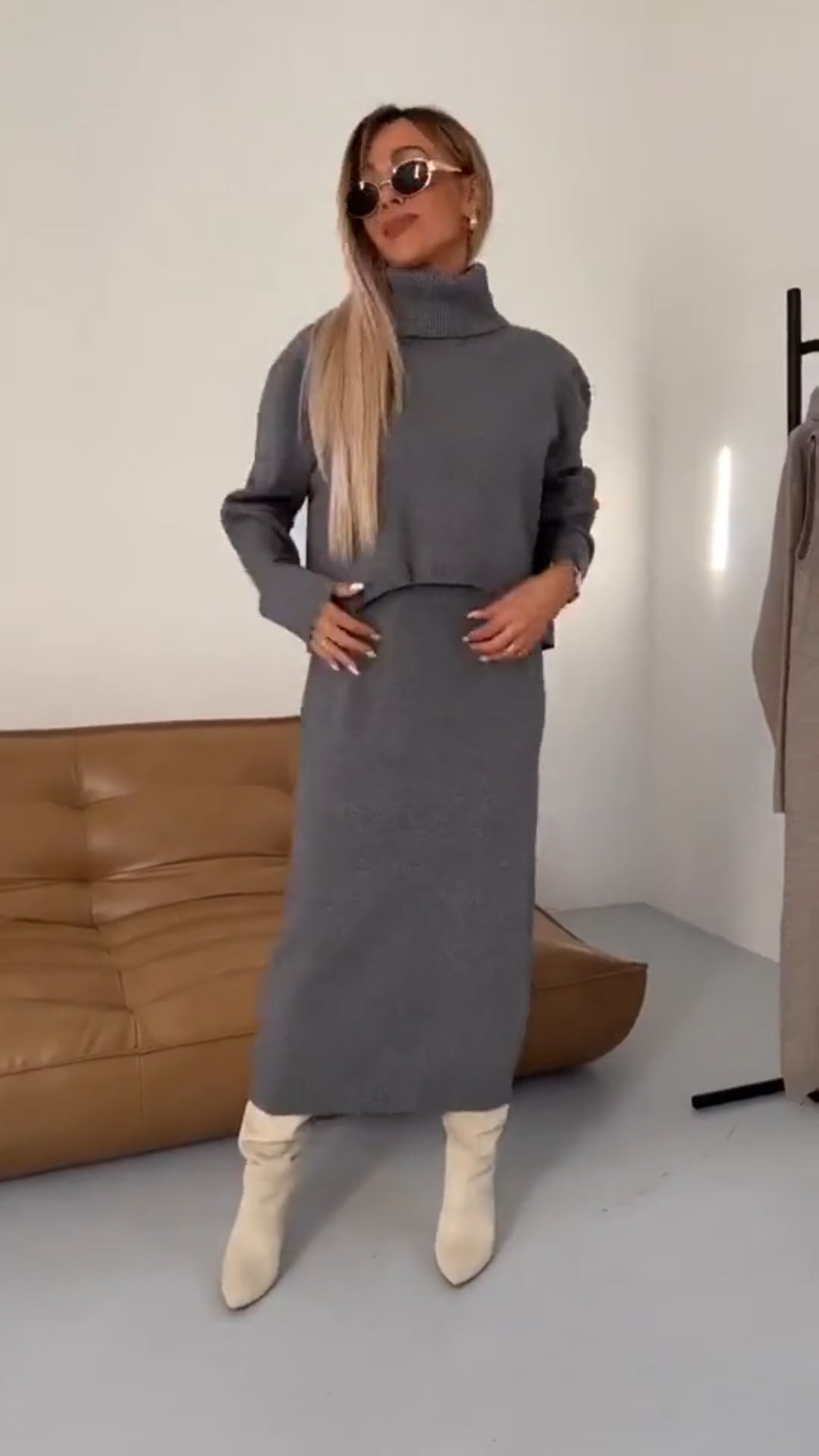 OLIVIA | Gebreide Co-ord Set Dames – Coltrui met Midi Rok