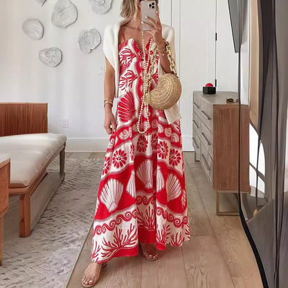 YBE | Zomerse Maxi-Jurk met Schelpenprint – Boho Chic voor Warme Dagen