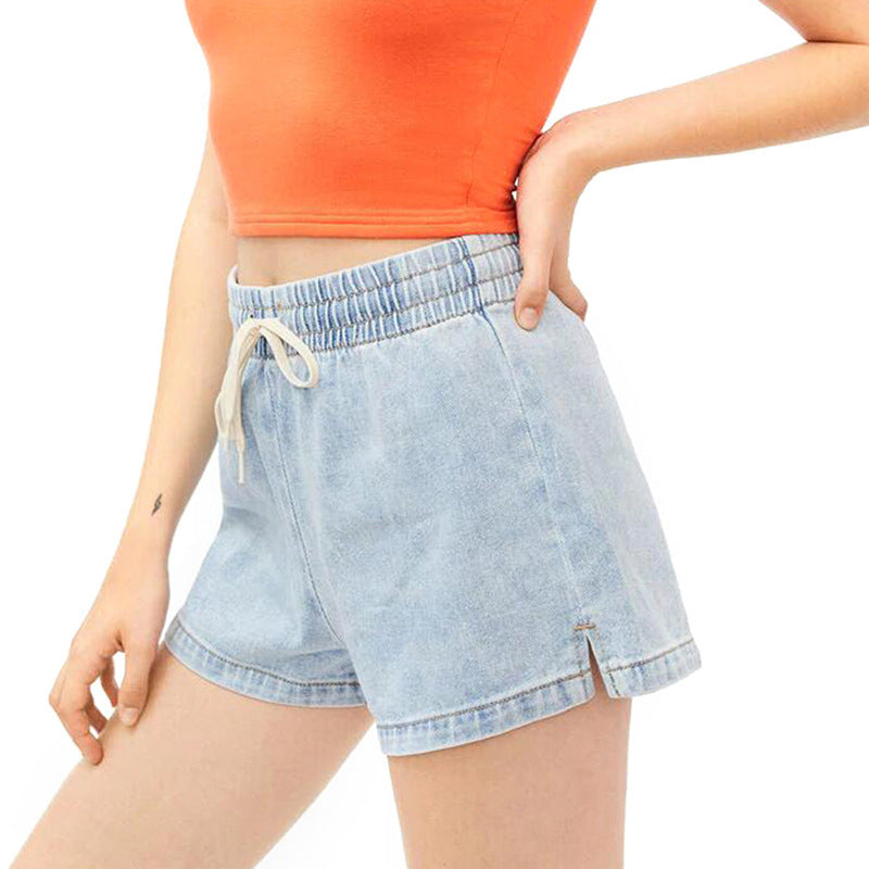 KIEK | Denim Look Dames Short – Comfortabele High-Waist Korte Broek met Koordsluiting | Zomer & Lounge