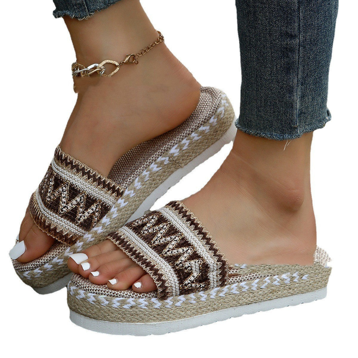 MONTANA | Boho Plateau Slippers Dames met Gevlochten Zool – Zomerse Instappers