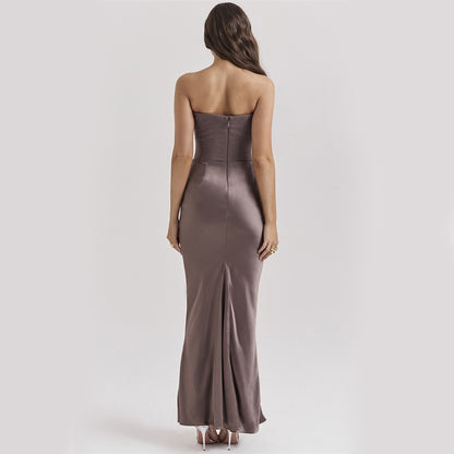 DIANA | Satijnen Strapless Avondjurk in Lichtroze – Corset Top & Drapé Details
