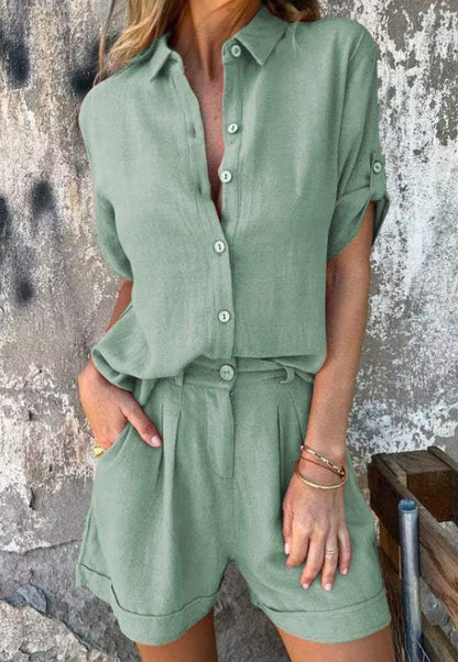 ROXANNE | Linnen Set Dames – Blouse en Shorts voor een Casual Chic Look
