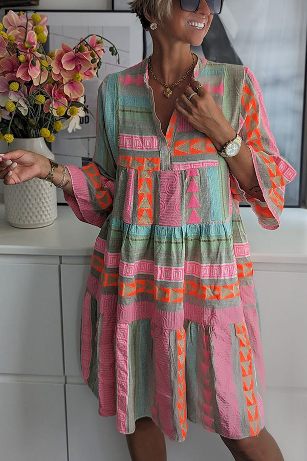 SIENE | Bohemian Tuniekjurk Dames - Katoenen Zomerjurk met Print