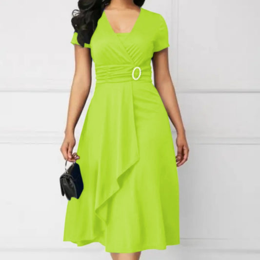 ALINA | Elegante Midi-Jurk Met Plooival en Strass Detail