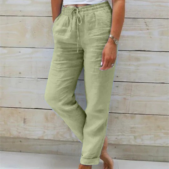 LOT | Dames Linnen Broek  – Luchtige Zomerbroek met Elastische Taille en Steekzakken