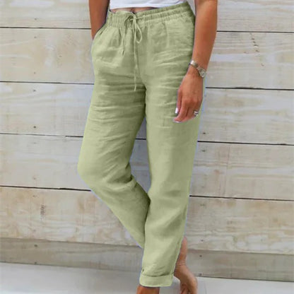 LOT | Dames Linnen Broek  – Luchtige Zomerbroek met Elastische Taille en Steekzakken
