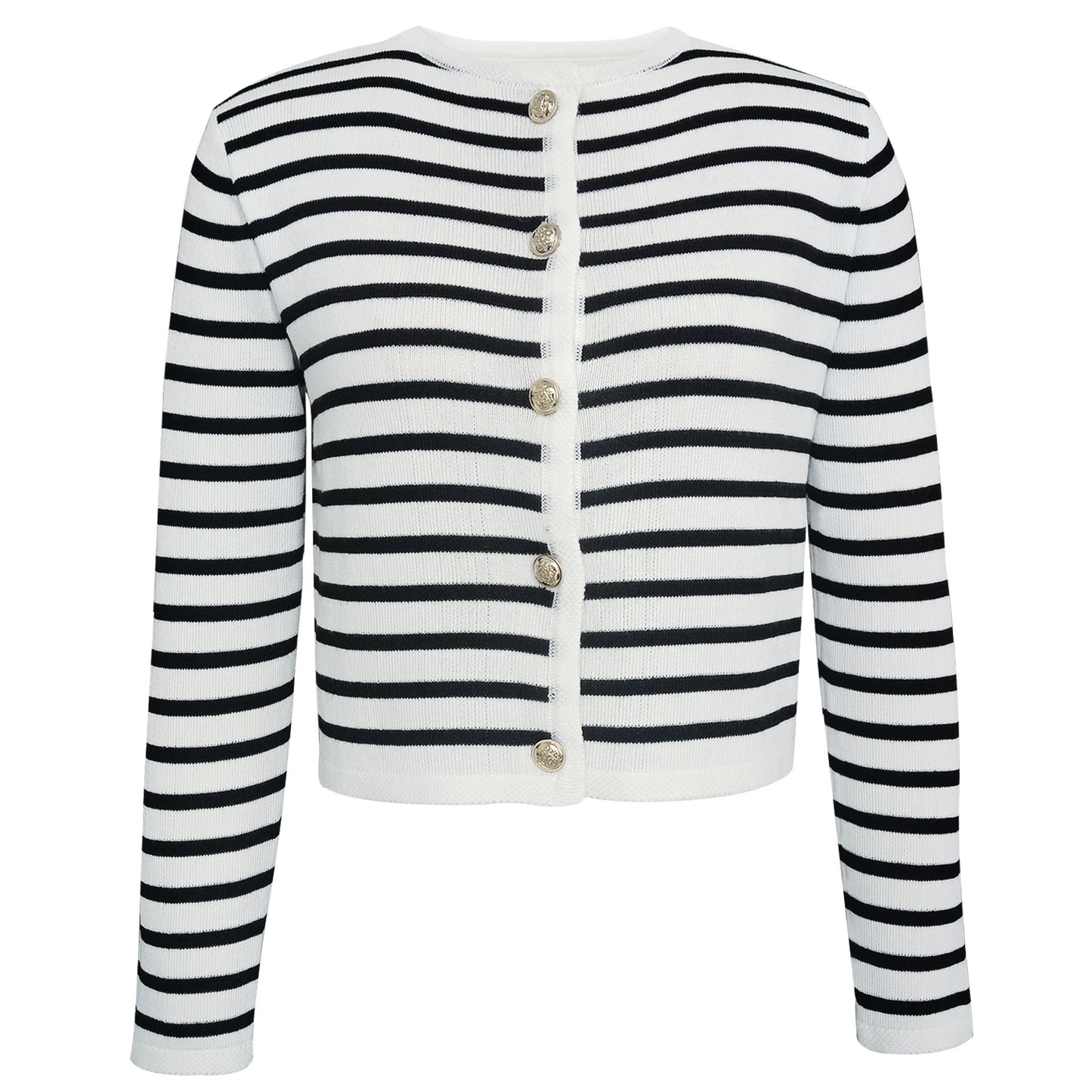 NANCY | Gestreepte Knit Set Dames – Cardigan en Short – Tijdloze Zwart-Wit Combinatie