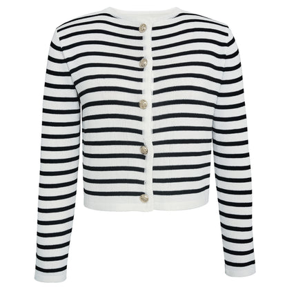 NANCY | Gestreepte Knit Set Dames – Cardigan en Short – Tijdloze Zwart-Wit Combinatie