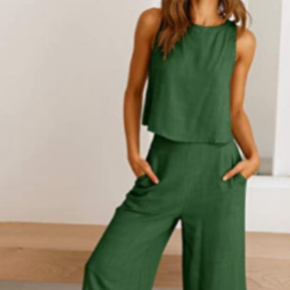 NATHALIE | Twee-Delige Set Dames – Linnen Look Top & Culotte Broek | Zomeroutfit