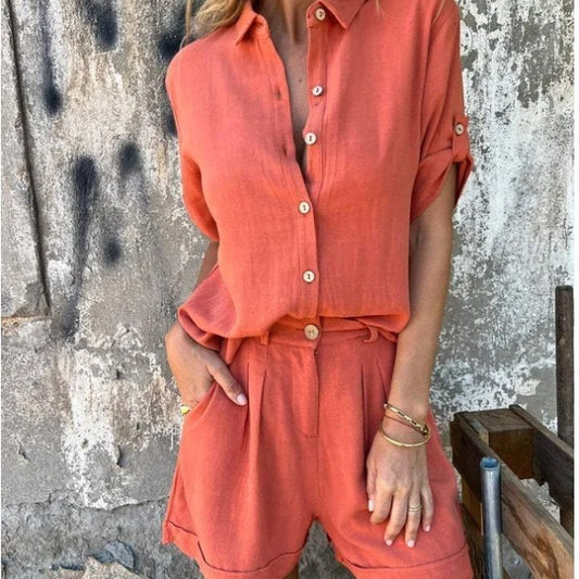 ROXANNE | Linnen Set Dames – Blouse en Shorts voor een Casual Chic Look