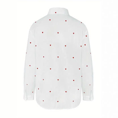 VALENTINA | Witte Blouse met Rode Hartjesprint – Romantische Look voor Elke Dag