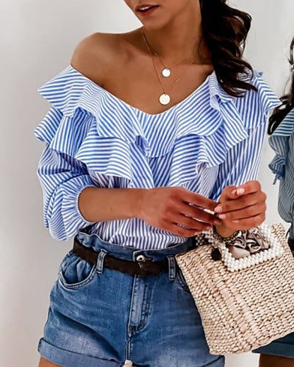LOUA | Gestreepte Blouse met Ruffles – Stijlvolle Zomerlook van Katoen