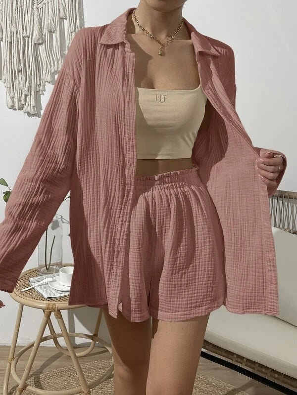 COLINE | Comfortabele Katoenen Set - Blouse en Shorts – Luchtige Zomeroutfit