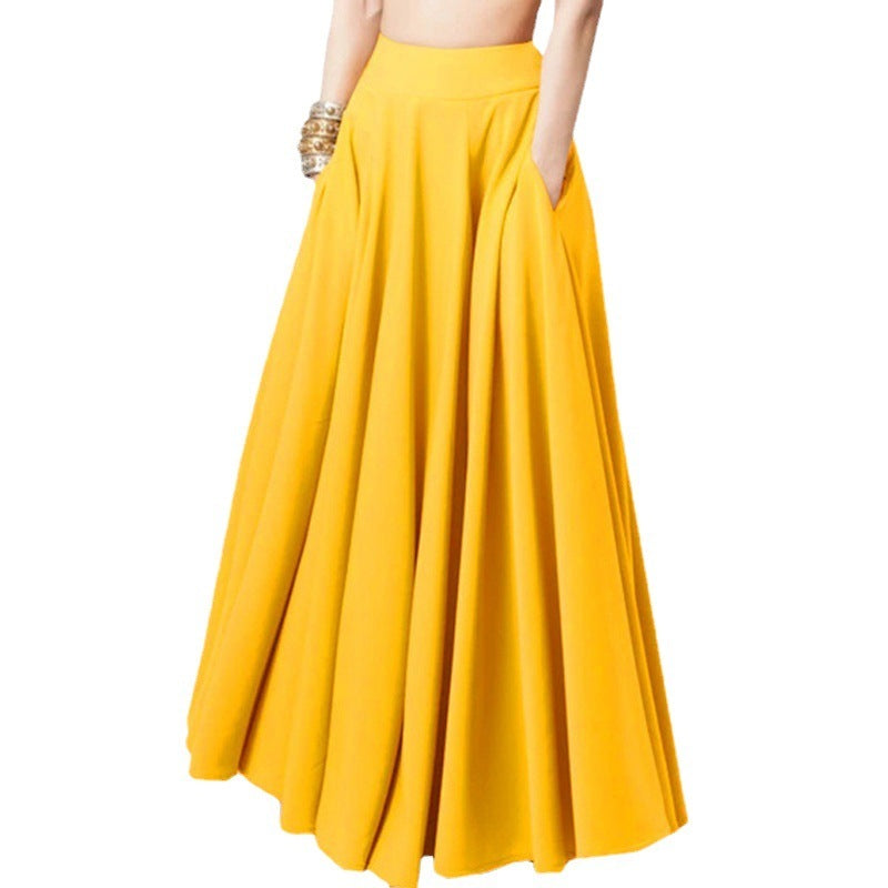 MARIA | Maxi Rok Dames met Hoge Taille, Zakken & Zwierige Plooi – Zomerrok in Zwart, Rood of Geel